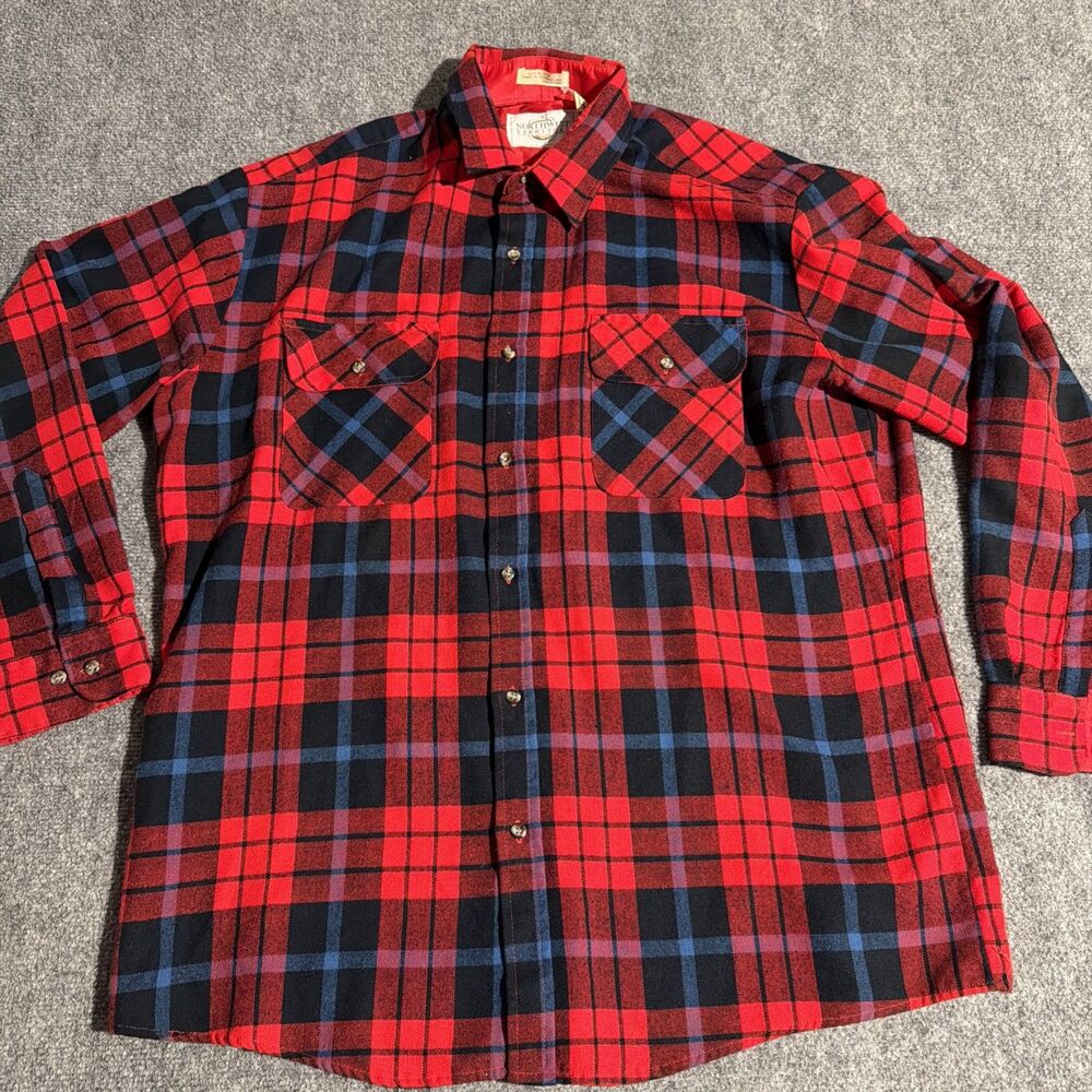 Vintage Northwest Territory Flannel Shirt Mens XLT Red Plaid Acrylic Flap Casual